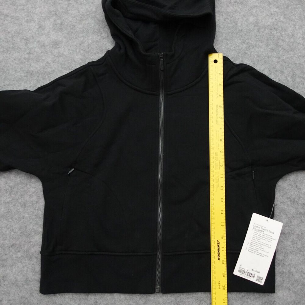 New Lululemon Cotton French Terry Zip Hoodie Black Womens Size 6 - Picture 8 of 10